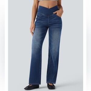 NWT Halara Flex Crossover High Waisted Tummy Control Straight Leg Jeans